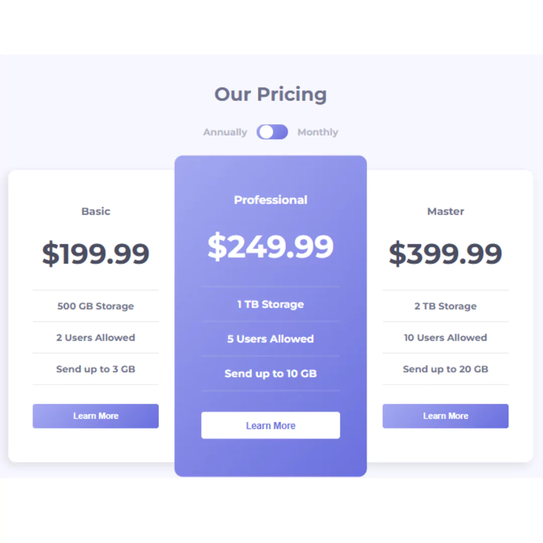 Creating a Pricing Table with HTML, CSS, and JavaScript (Source Code)